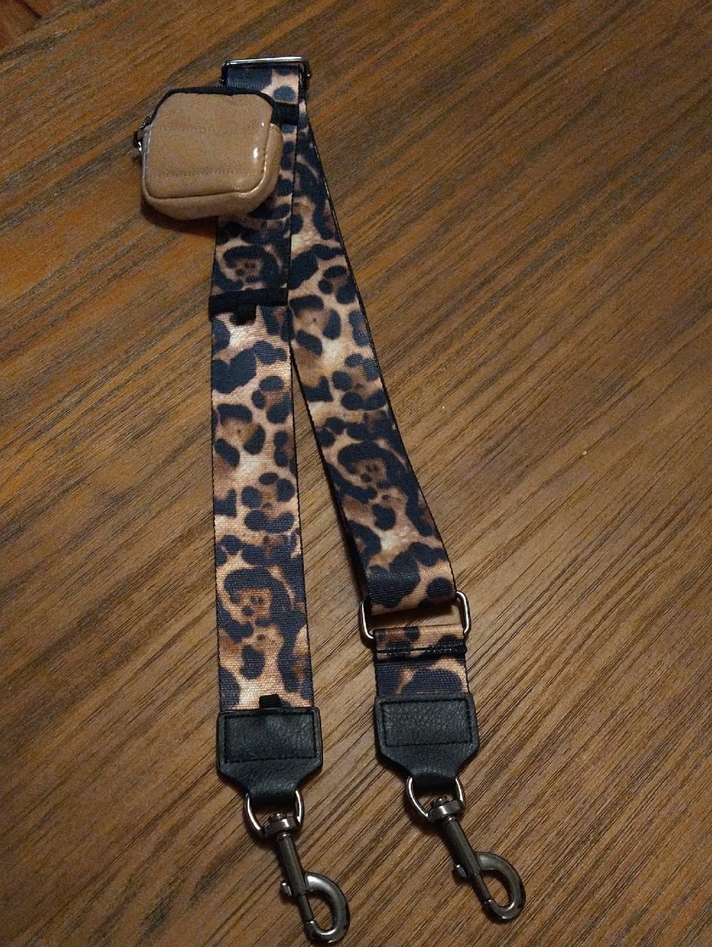 Leopard Print Adjustable Bag Strap with Tan Coin Pouch